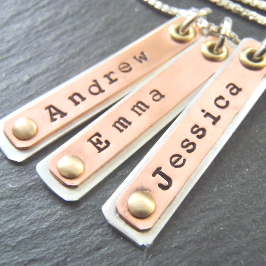 Sterling silver Name Bar Necklace Personalized with Kids Names