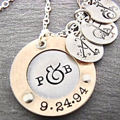 Mother's Silver and Gold necklace with Family Initials - Sterling Silver and 14k Gold Fill - drake designs jewelry