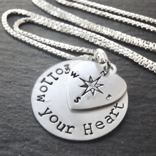 Sterling Silver Compass - Follow Your Heart Necklace - drake designs jewelry