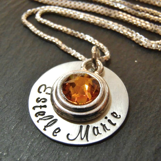 sterling silver New Baby Necklace - Personalized Mommy Jewelry with Baby Name and Birthstone - drake designs jewelry