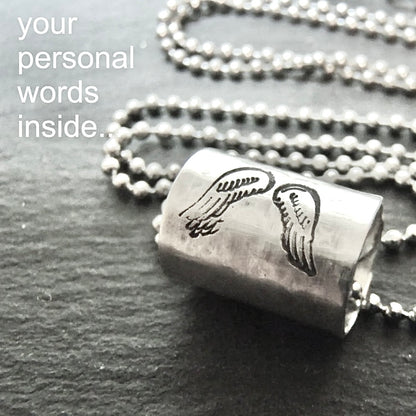 Remembrance Jewelry for Men or Women- Personalized Memorial Necklace with Wings - drake designs jewelry