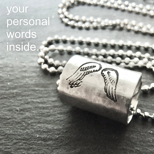 Remembrance Jewelry for Men or Women- Personalized Memorial Necklace with Wings - drake designs jewelry