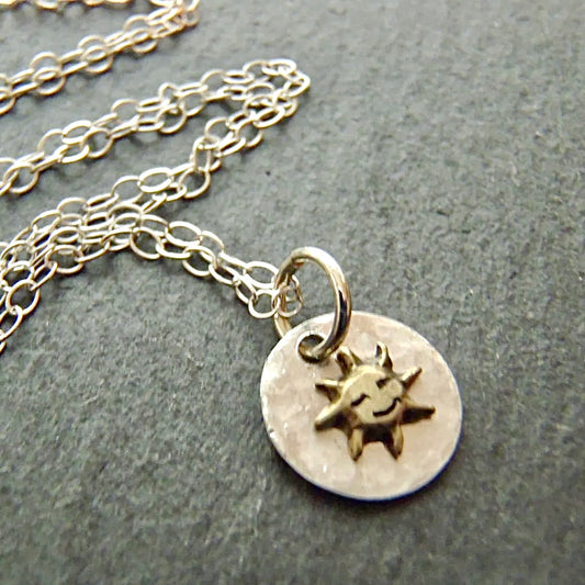 Tiny hammered Sterling silver and golden brass necklace - drake designs jewelry