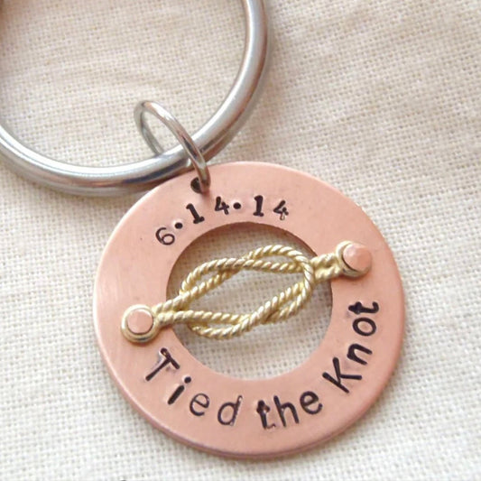 copper anniversary tied the knot keychain- copper traditional seventh anniversary gift - drake designs jewelry