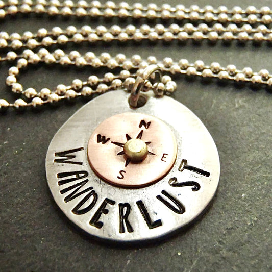 Travel Compass Necklace Wanderlust Gift for Traveler - Mixed Metal