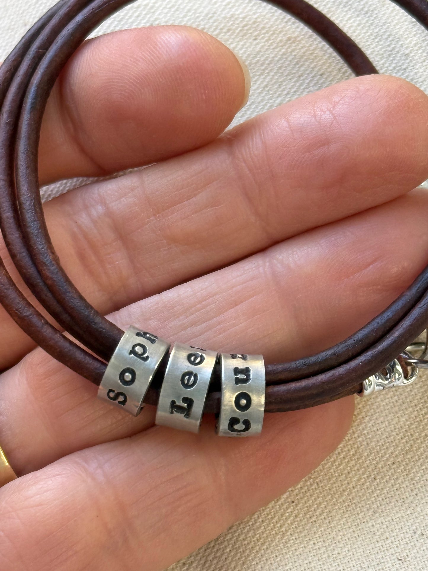 Triple wrapped Personalized Bracelet with Name Charms - Custom Leather for Men or Women - Drake Designs Jewelry