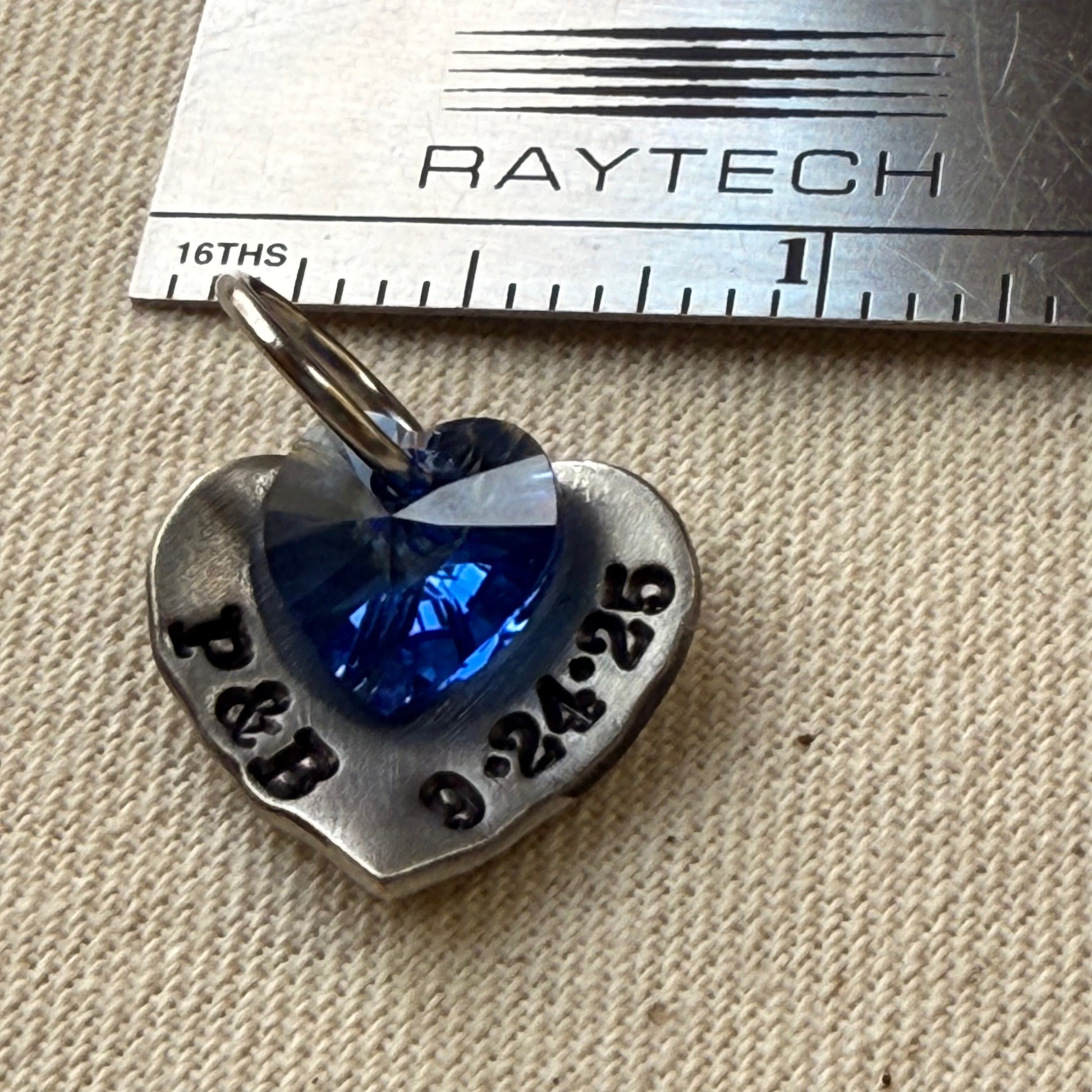 Something blue personalized heart bouquet charm with blue crystal heart - drake designs jewelry