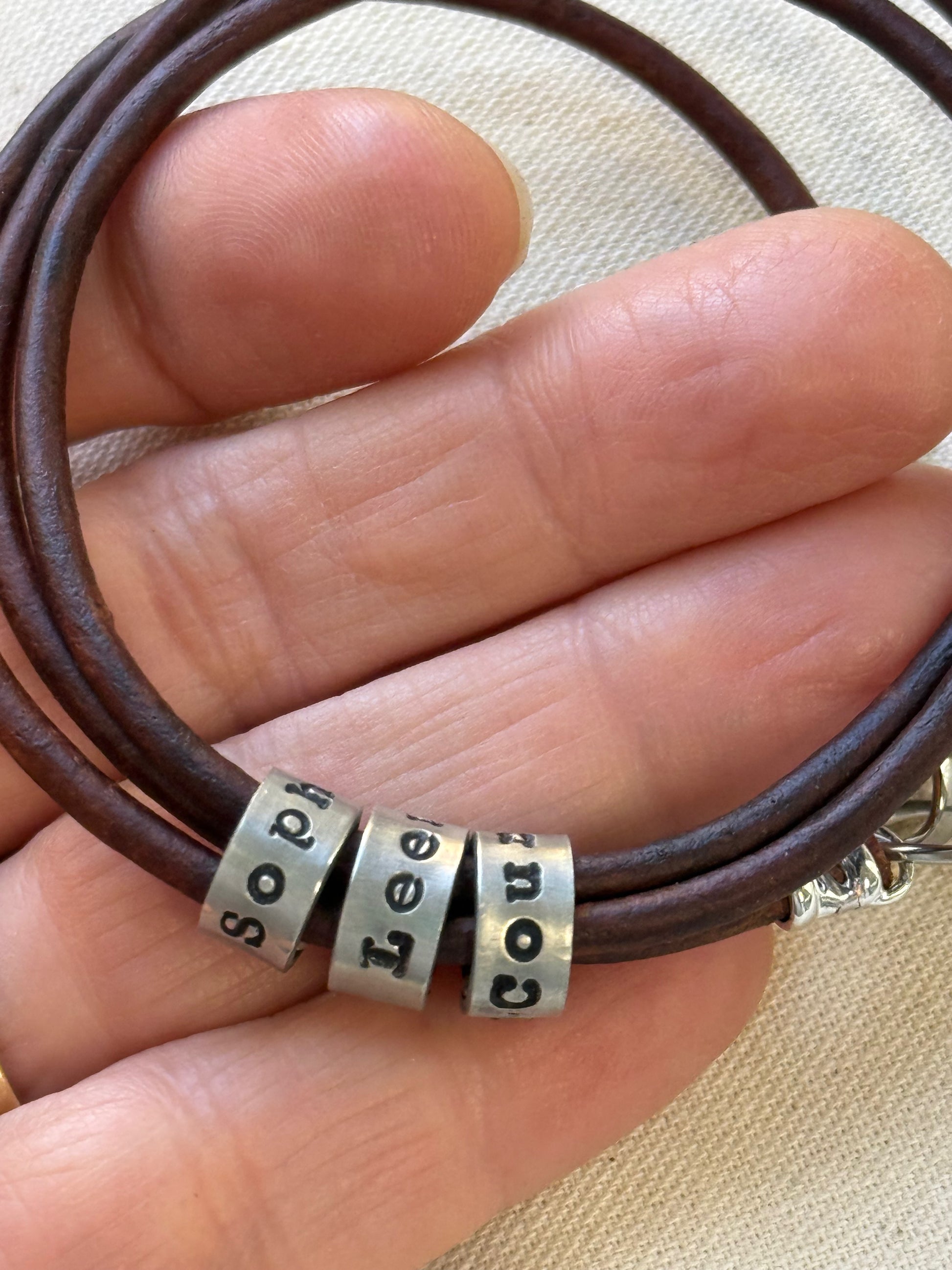 Triple wrapped Personalized Bracelet with Name Charms - Custom Leather for Men or Women - Drake Designs Jewelry