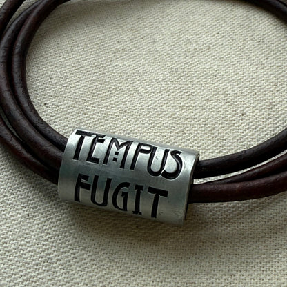 Tempus fugit bracelet | time flies Latin phrase bracelet | hand crafted Leather wrap bracelet | drake designs jewelry