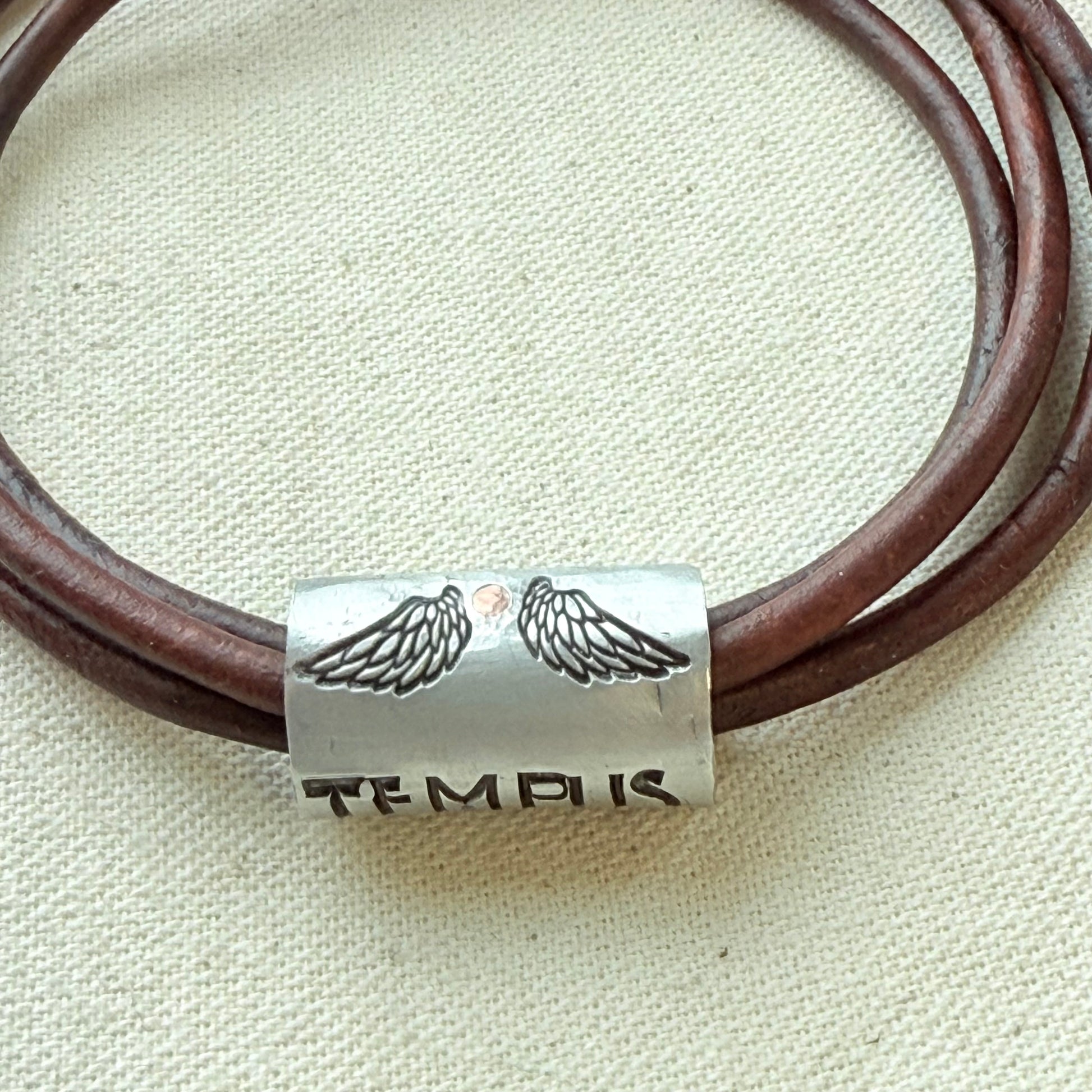 Tempus fugit bracelet | time flies Latin phrase bracelet | hand crafted Leather wrap bracelet | drake designs jewelry