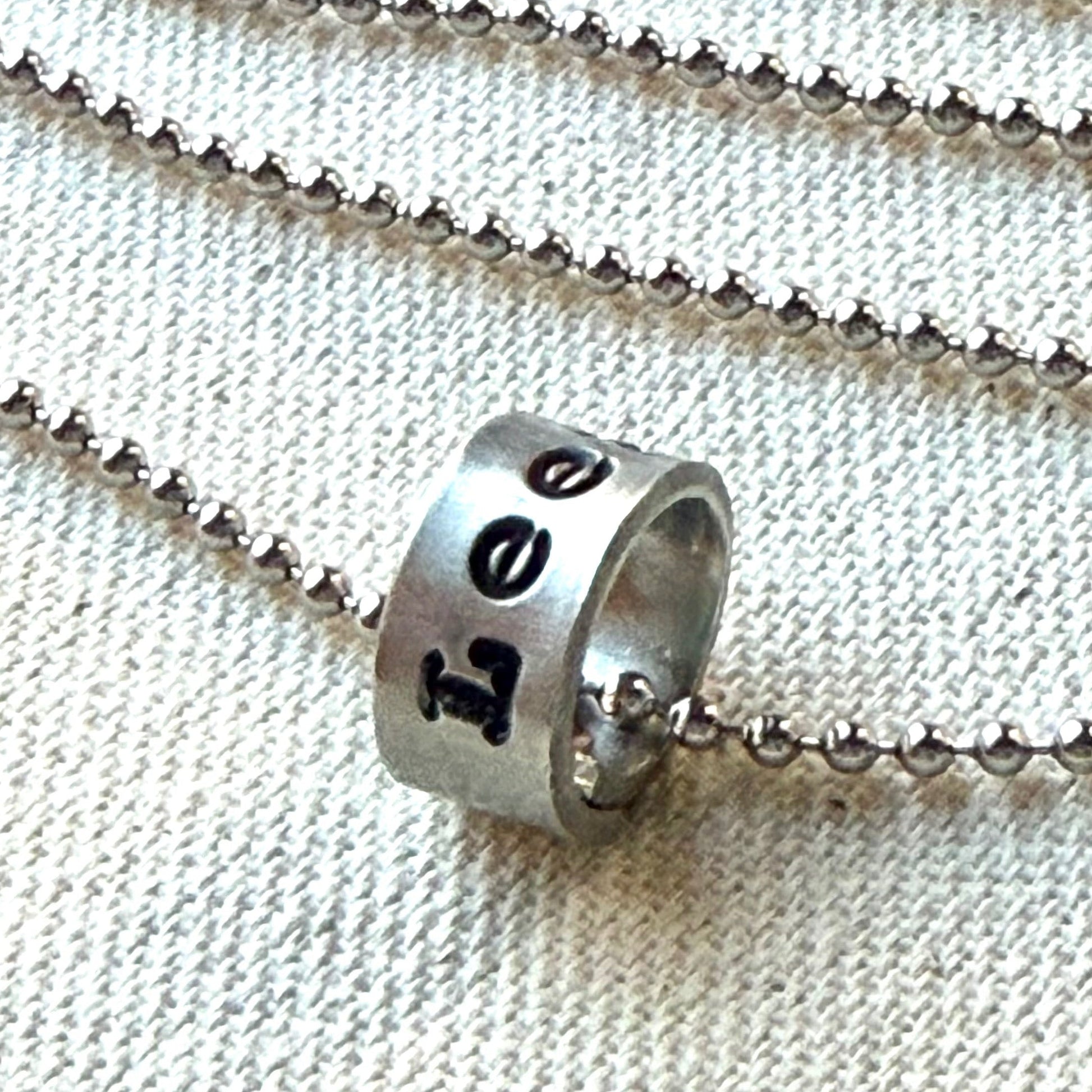 personalized silver name charm necklace for men and women - hand stamped with kids names in your choice of font - drake designs jewelry