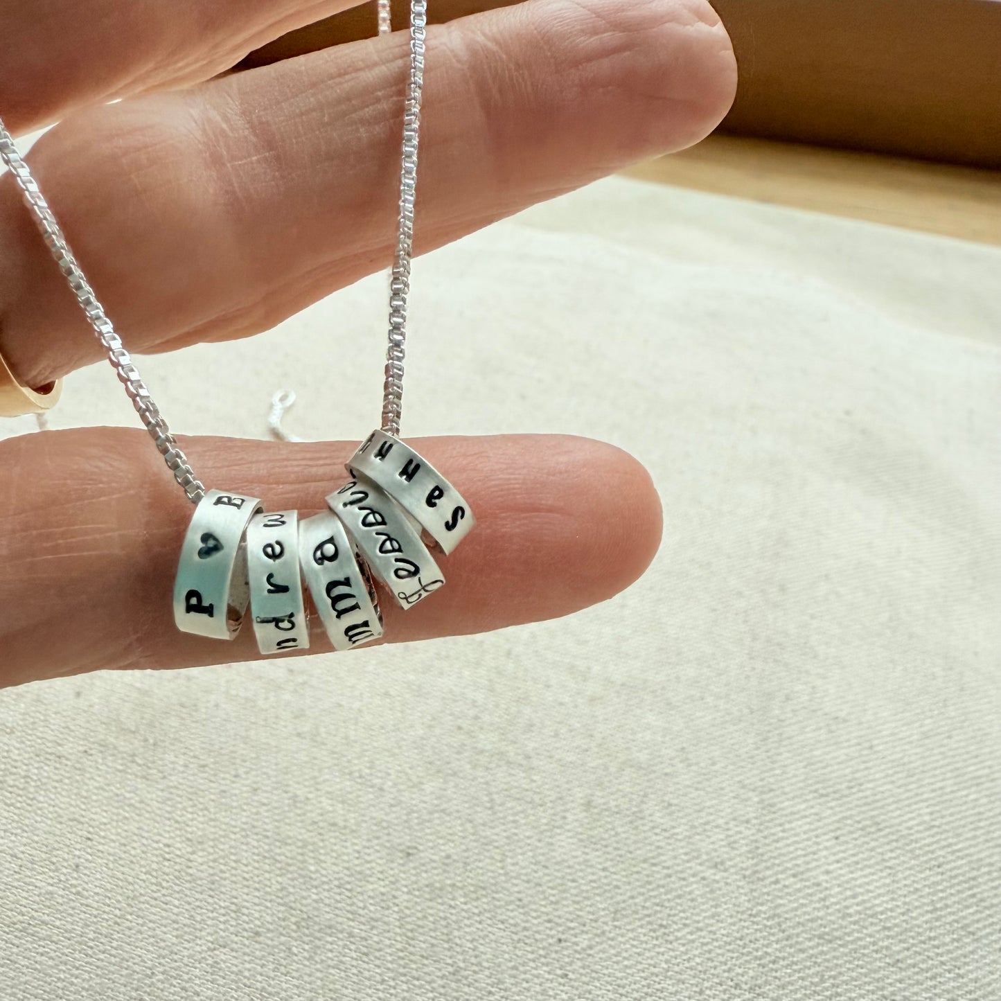 Sterling Silver Minimalist Mom Necklace with Kid's Names Personalized with your choice of font