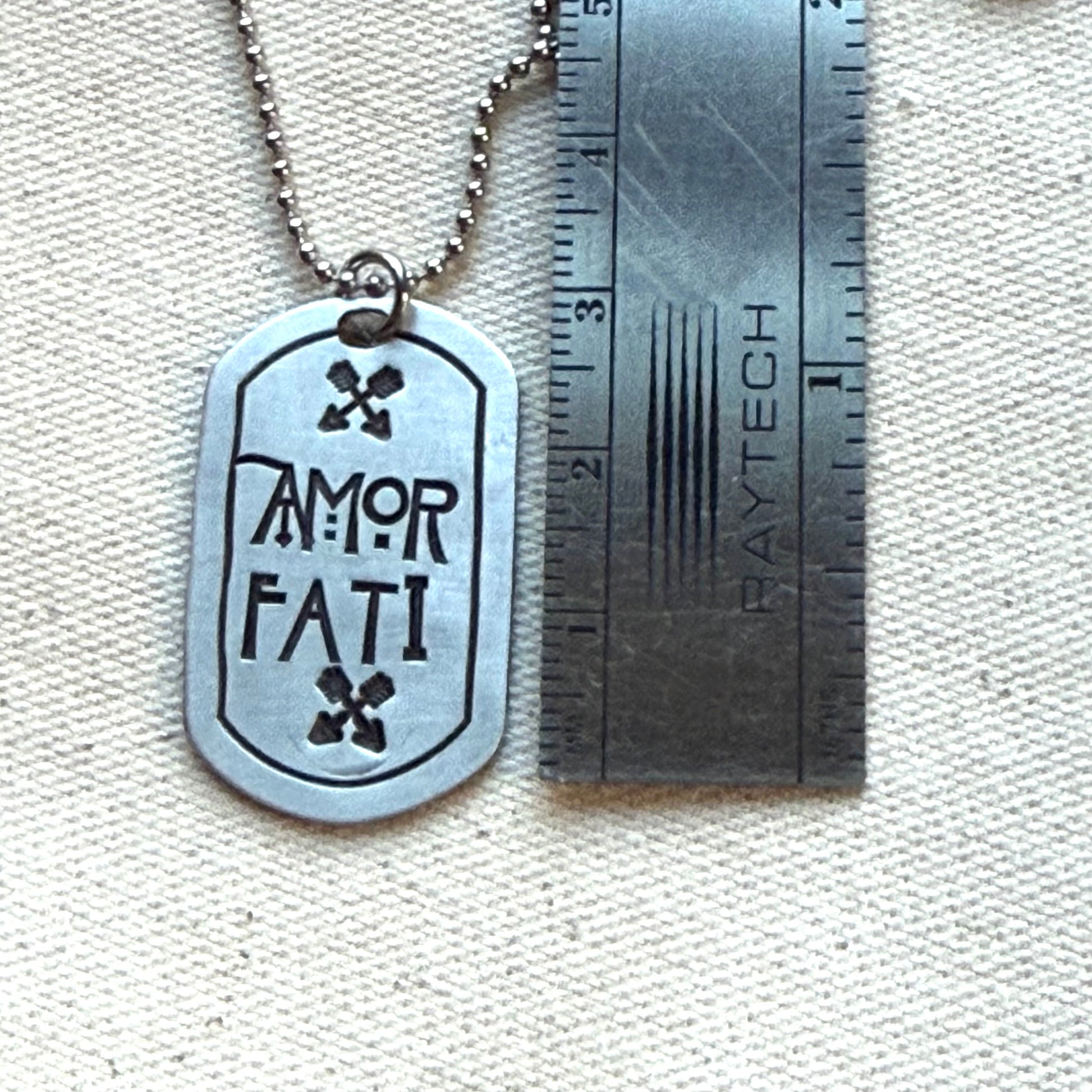 Amor fati - love your fate Latin phrase dog tag necklace - drake designs jewelry