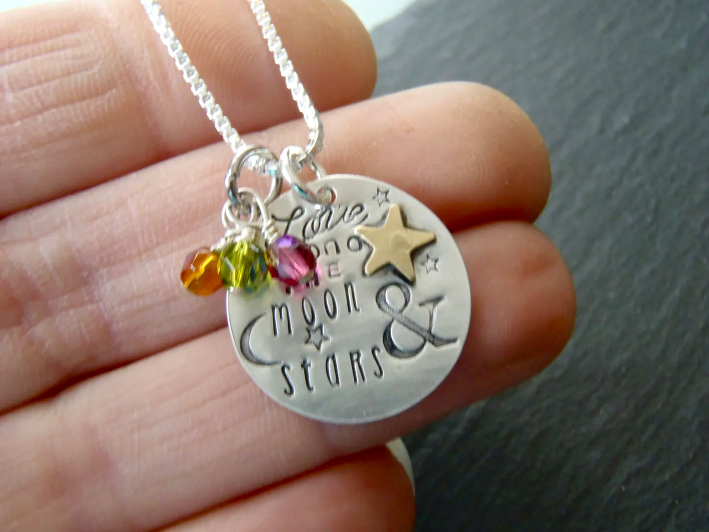 Love beyond the moon and stars personalized sterling silver mothers necklace - Drake Designs Jewelry