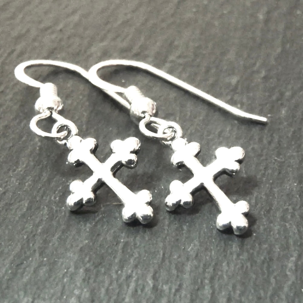 Sterling silver Cross earrings Dangle - Drake designs jewelry