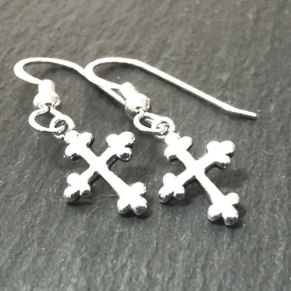 Sterling silver Cross earrings Dangle - Drake designs jewelry