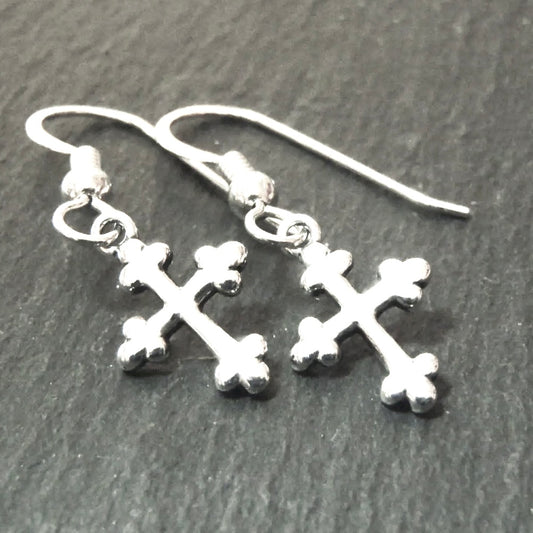 Sterling silver Cross earrings Dangle - Drake designs jewelry