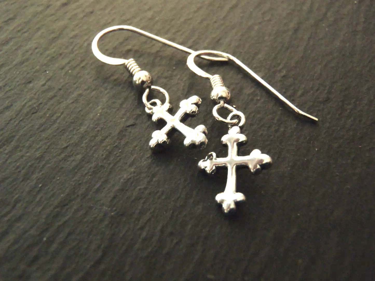 Ornate Sterling silver Cross earrings Dangle - Drake designs jewelry