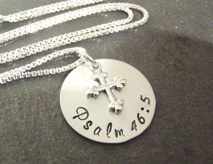 Scripture Jewelry - Sterling silver personalized Bible verse necklace with cross - solid sterling silver - Drake Designs Jewelry