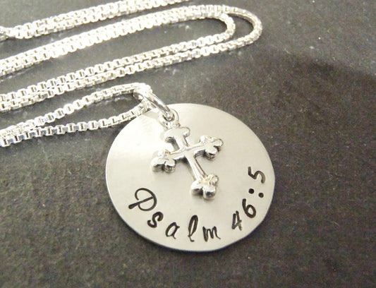 Scripture Jewelry - Sterling silver personalized Bible verse necklace with cross - solid sterling silver - Drake Designs Jewelry