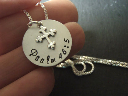 Scripture Jewelry - Sterling silver personalized Bible verse necklace with cross - solid sterling silver - Drake Designs Jewelry