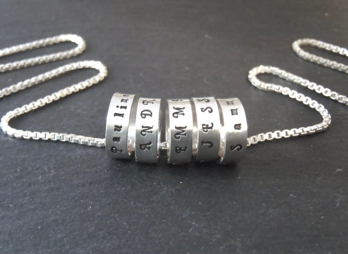 Sterling Silver Minimalist Mom Necklace with Kid's Names Personalized