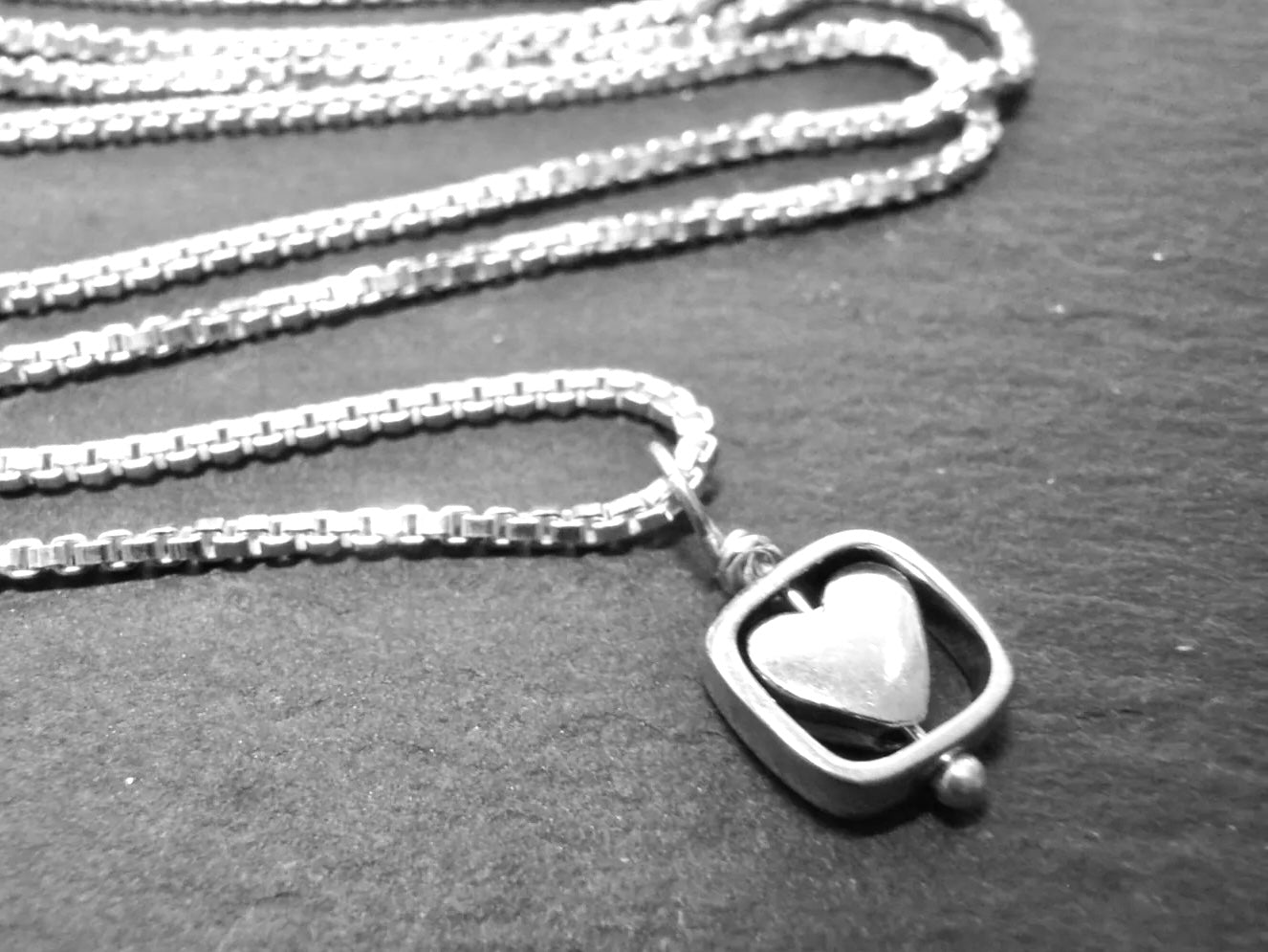 Tiny solid sterling silver heart charm necklace. heart in tiny frame - drake designs jewelry