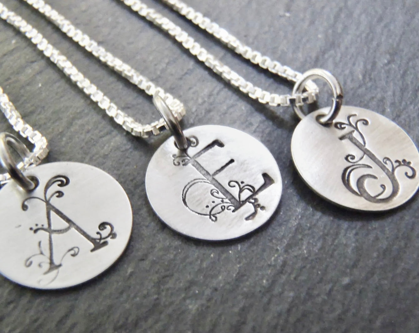 Tiny Initial Necklace Personalized Sterling Silver with Flourished Initial