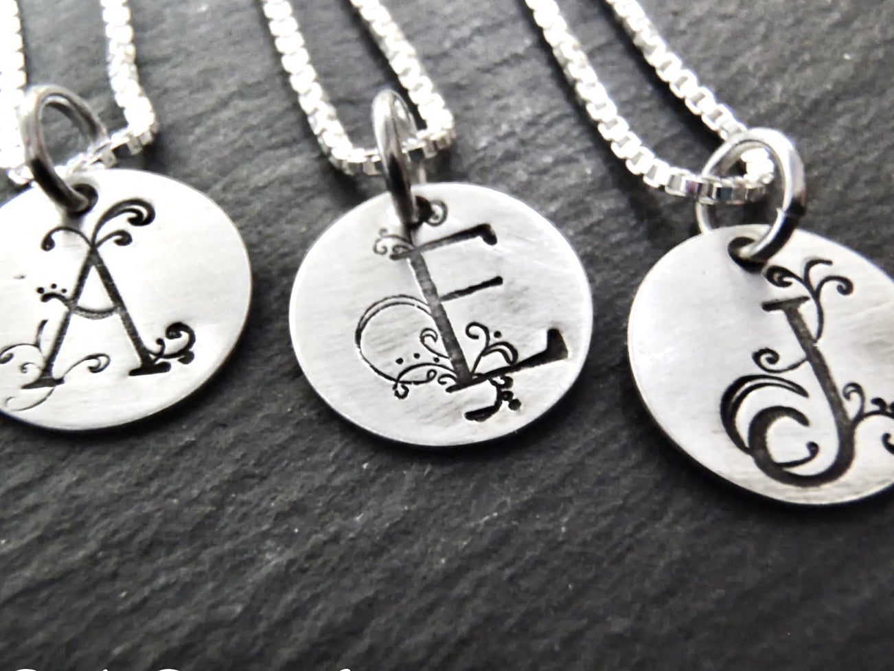 Tiny Initial Necklace Personalized Sterling Silver with Flourished Initial