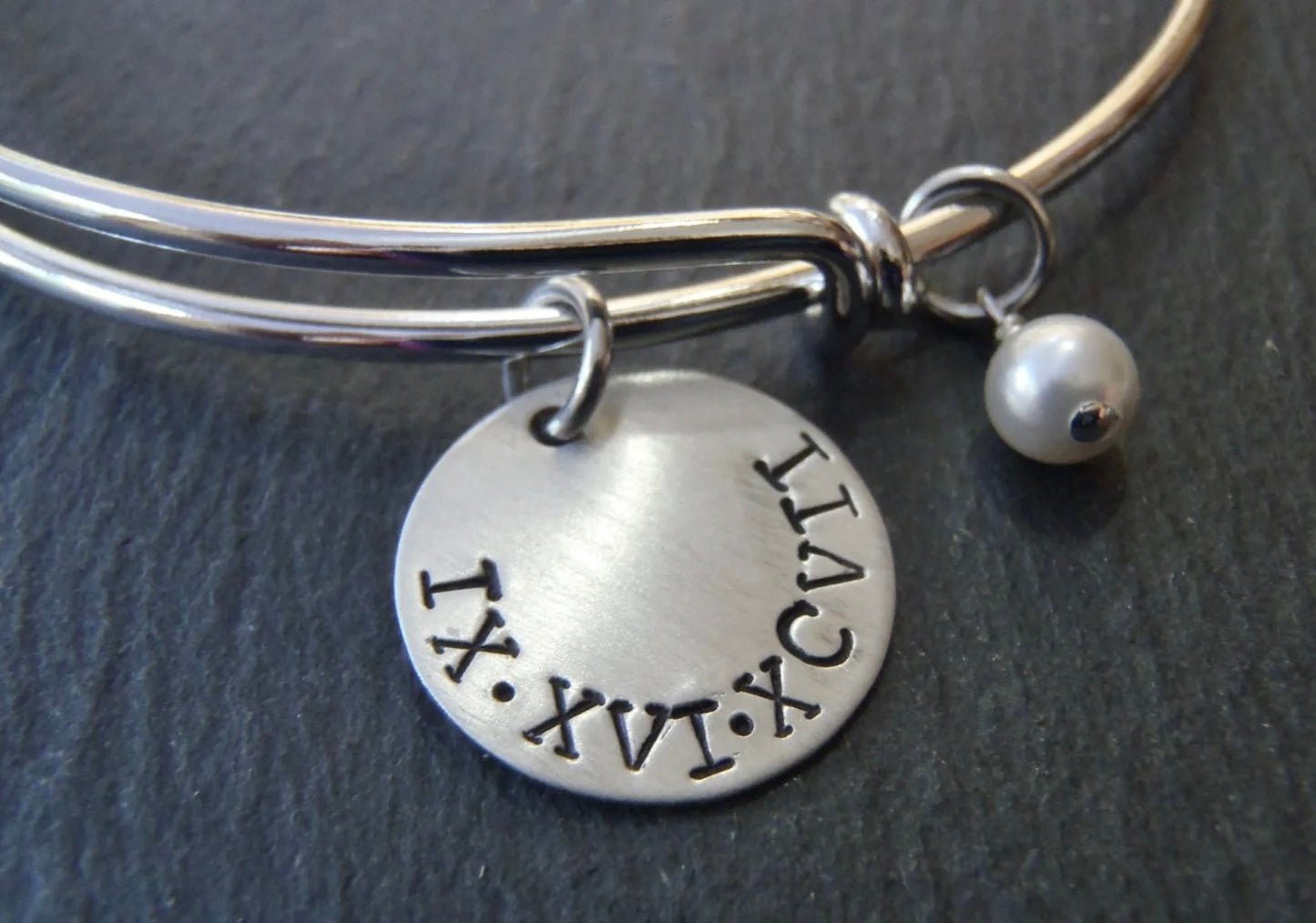 Roman Numeral Bracelet with Personalized Hand Stamped Roman Numeral Date