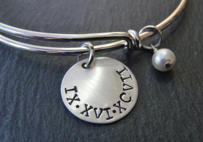 Roman Numeral Bracelet with Personalized Hand Stamped Roman Numeral Date
