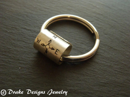 Sterling Silver Compass Keychain - Follow your Heart