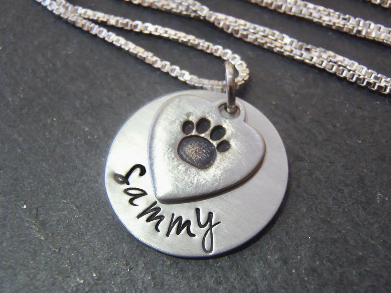 Sterling silver paw print personalized pet memorial necklace dog pawprint necklace - drake designs jewelry