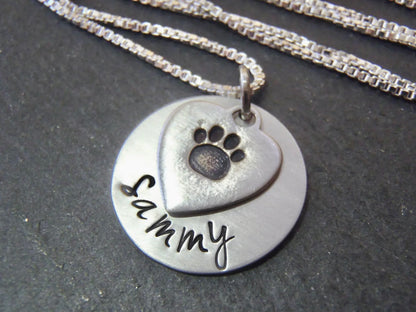 Sterling silver paw print personalized pet memorial necklace dog pawprint necklace - drake designs jewelry