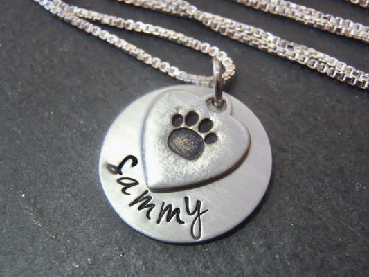 Sterling silver paw print personalized pet memorial necklace dog pawprint necklace - drake designs jewelry