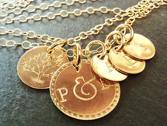 Tree of Life Family Necklace 14k Gold Filled Personalized Mom Jewelry Customized with Couples and Kids Initials - drake designs jewelry