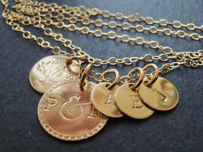 Tree of Life Family Necklace 14k Gold Filled Personalized Mom Jewelry Customized with Couples and Kids Initials