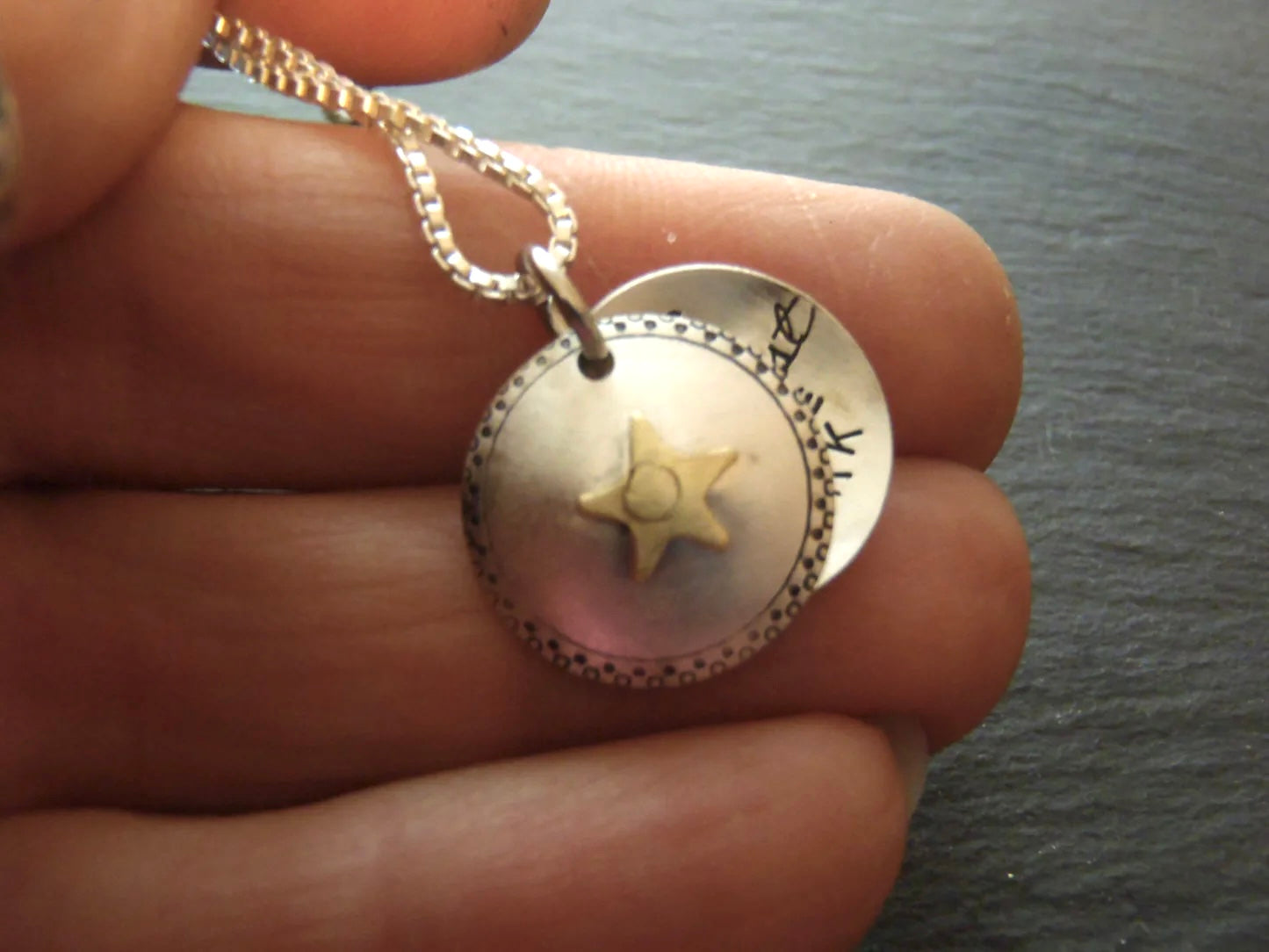 Sterling Silver Inspirational Necklace Star Locket - Stars Shine Brightest in the Dark - with Golden Brass Star - drake designs jewelry