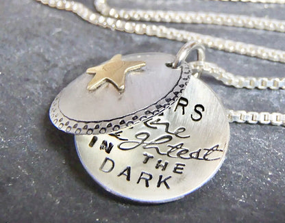 Sterling Silver Inspirational Necklace Star Locket - Stars Shine Brightest in the Dark - with Golden Brass Star - drake designs jewelry