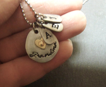 Personalized Mixed Metal Grandma Necklace with Golden Brass Heart and Grandchildren's Initials - drake designs jewelry