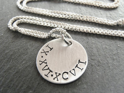 Sterling Silver Roman Numeral Necklace Personalized - Anniversary Gift for Her