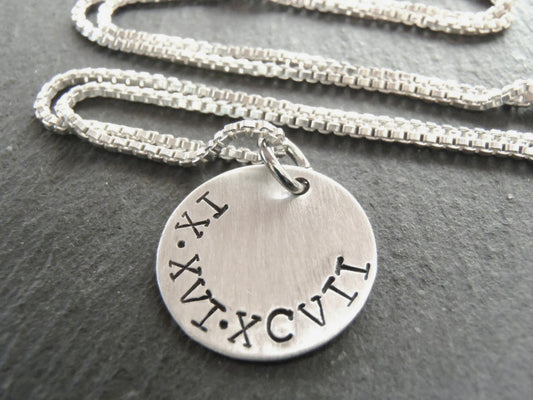 Sterling Silver Roman Numeral Necklace Personalized - Anniversary Gift for Her