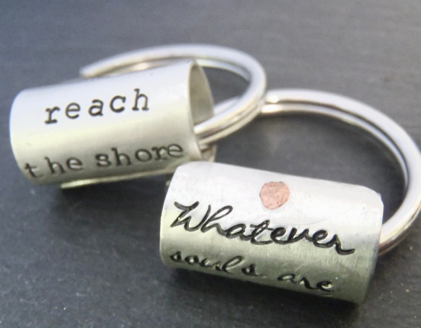 Sterling silver personalized custom text  keychain with your inspirational message - Drake Designs Jewelry