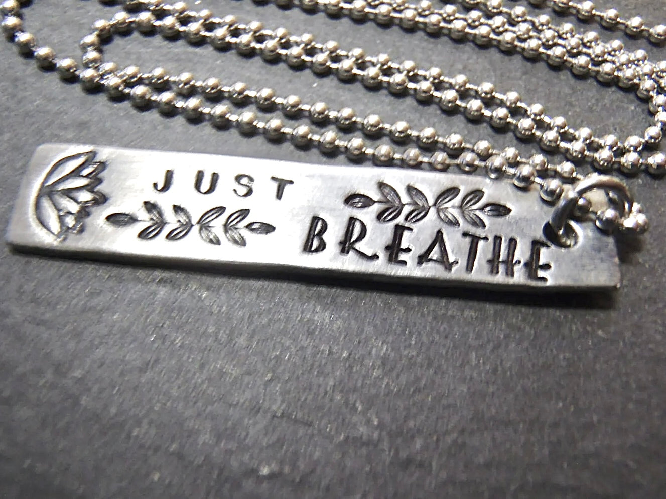 Just Breathe inspirational bar necklace