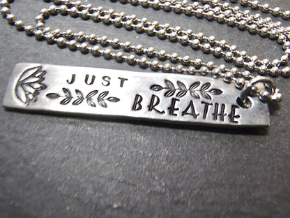 Just Breathe inspirational bar necklace