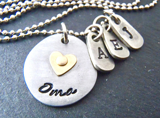 Oma Necklace Personalized with Grandchildren's initials - Heart of Gold - drake designs jewelry