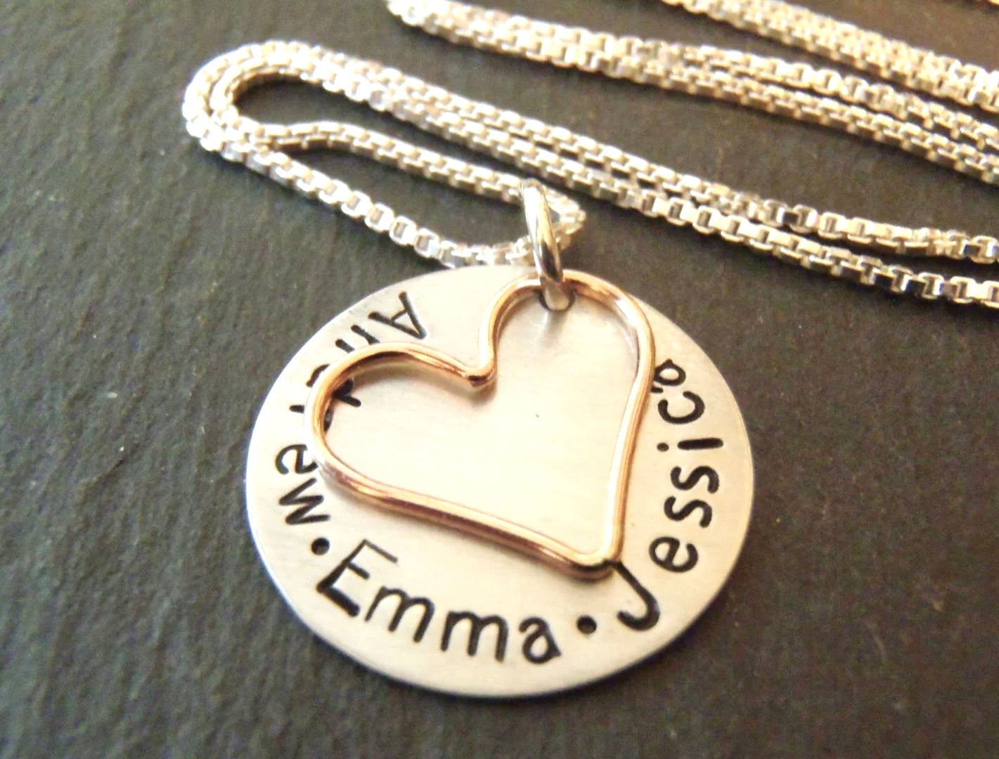 Sterling silver and rose gold fill mom necklace personalized with names - Drake Designs Jewelry