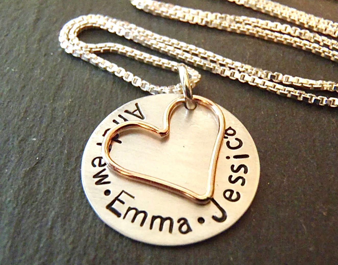 Sterling silver and rose gold fill mom necklace personalized with names - Drake Designs Jewelry