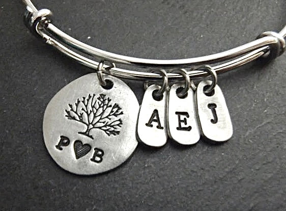 Personalized Family Tree Mom Bracelet with Couples and Kids Initials - Tree of Life Bangle - Drake Designs Jewelry