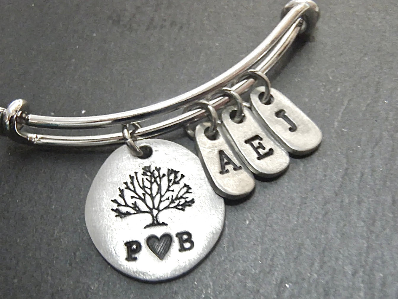 Personalized Family Tree Mom Bracelet with Couples and Kids Initials - Tree of Life Bangle - Drake Designs Jewelry
